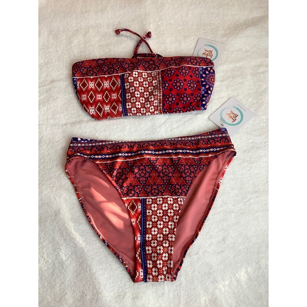 NWT Indigo Rein Bandeau Spice Tile Print High Waist Two Piece Bikini Set M